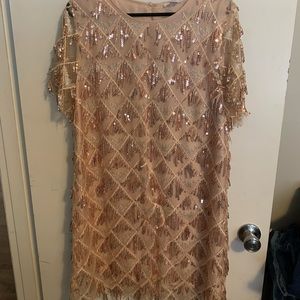 1920s style short sleeved peach sequin dress